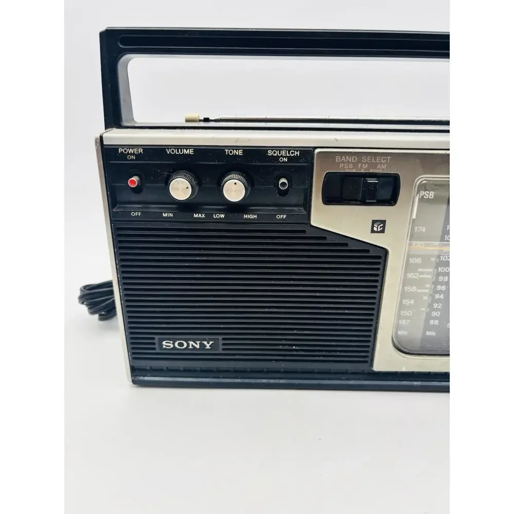 Vintage Sony ICF-7370W PSB FM AM 3 Band Portable Radio Tested Works